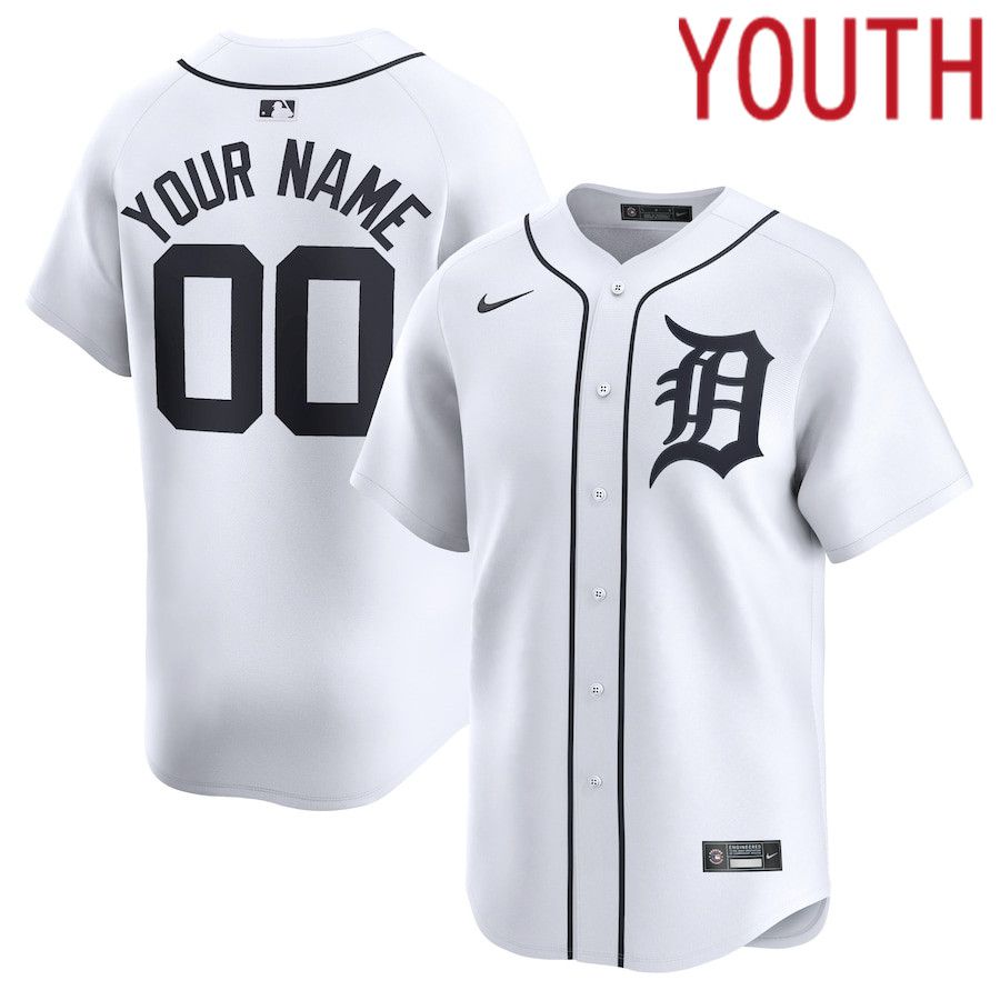 Youth Detroit Tigers Nike White Home Limited Custom MLB Jersey->->Custom Jersey
